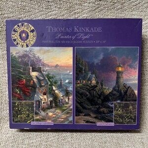 Kinkade Village Lighthouse Rock of Salvation Glow in Dark 2 x 500 Piece Puzzles